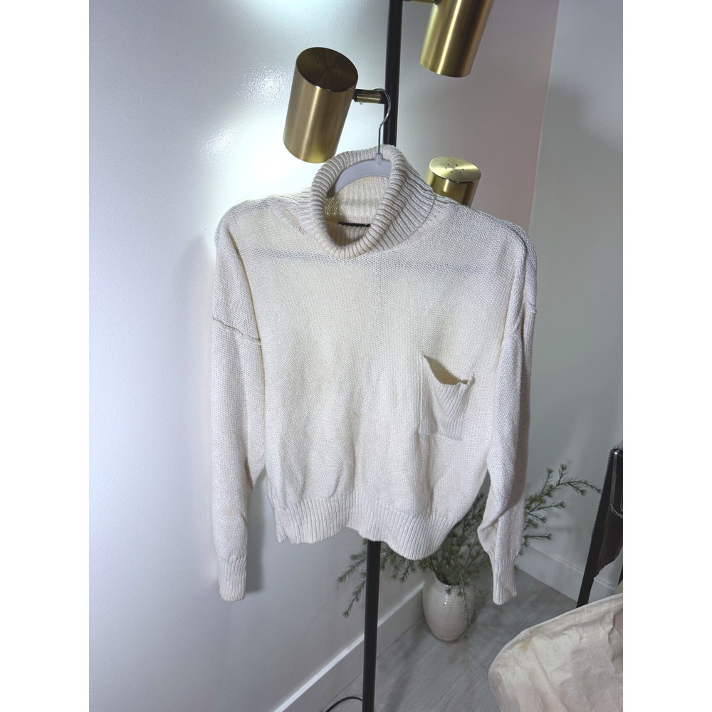 Lizsport vtg knit 100% cotton SM quality pocket cute skirt sweater indie cream s
